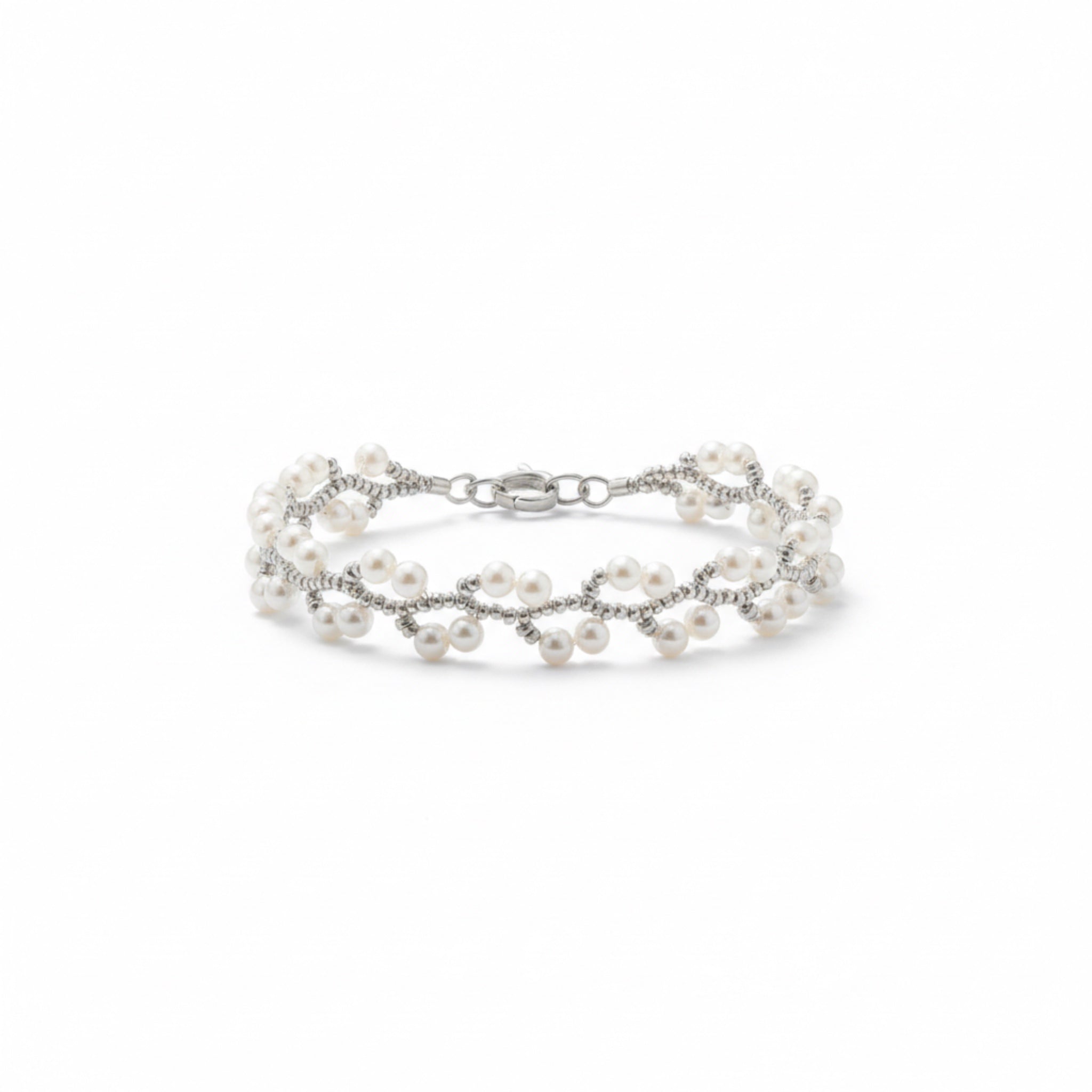 Elyuna Pearl Weave Bracelet - Silver