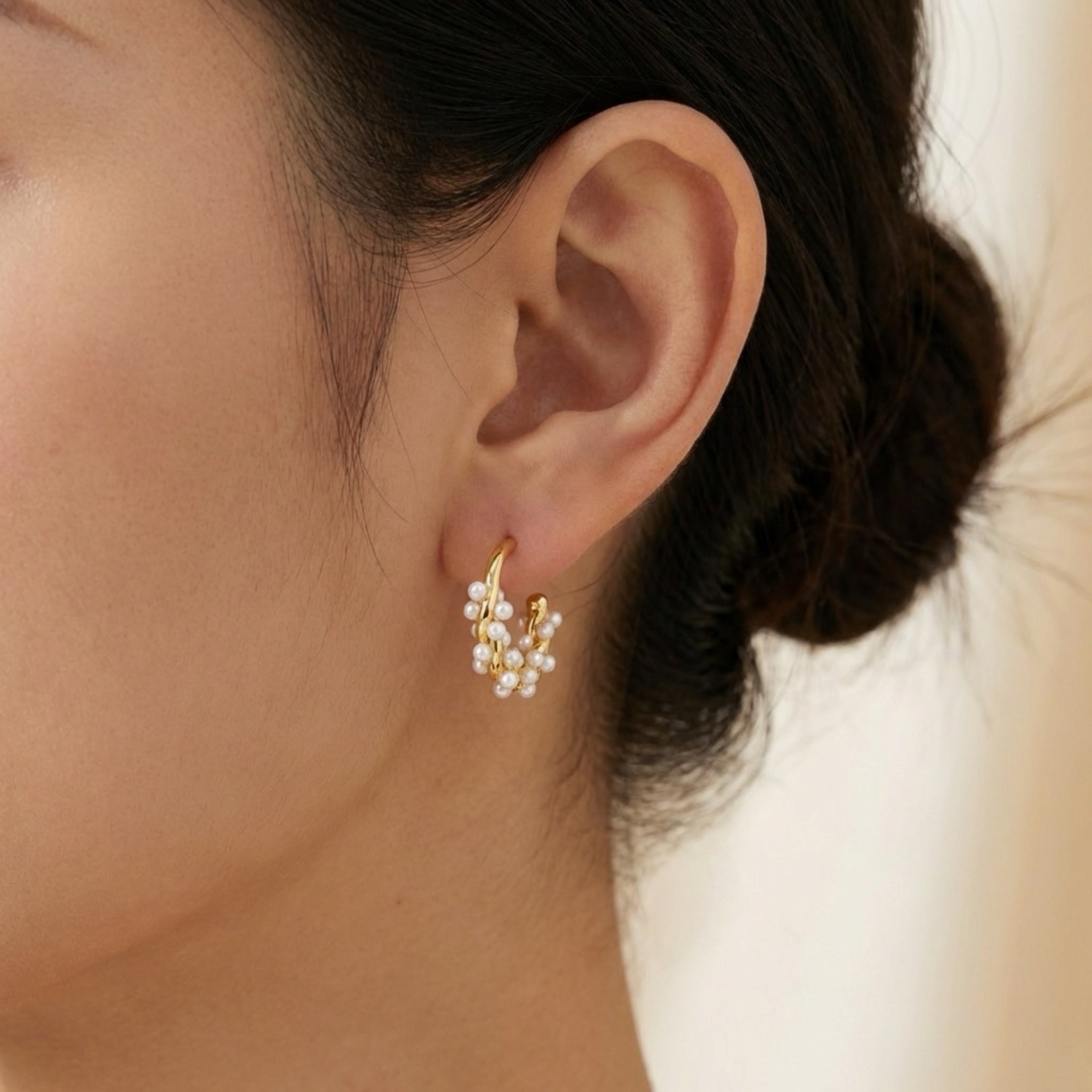 Golden Pearl Hoops