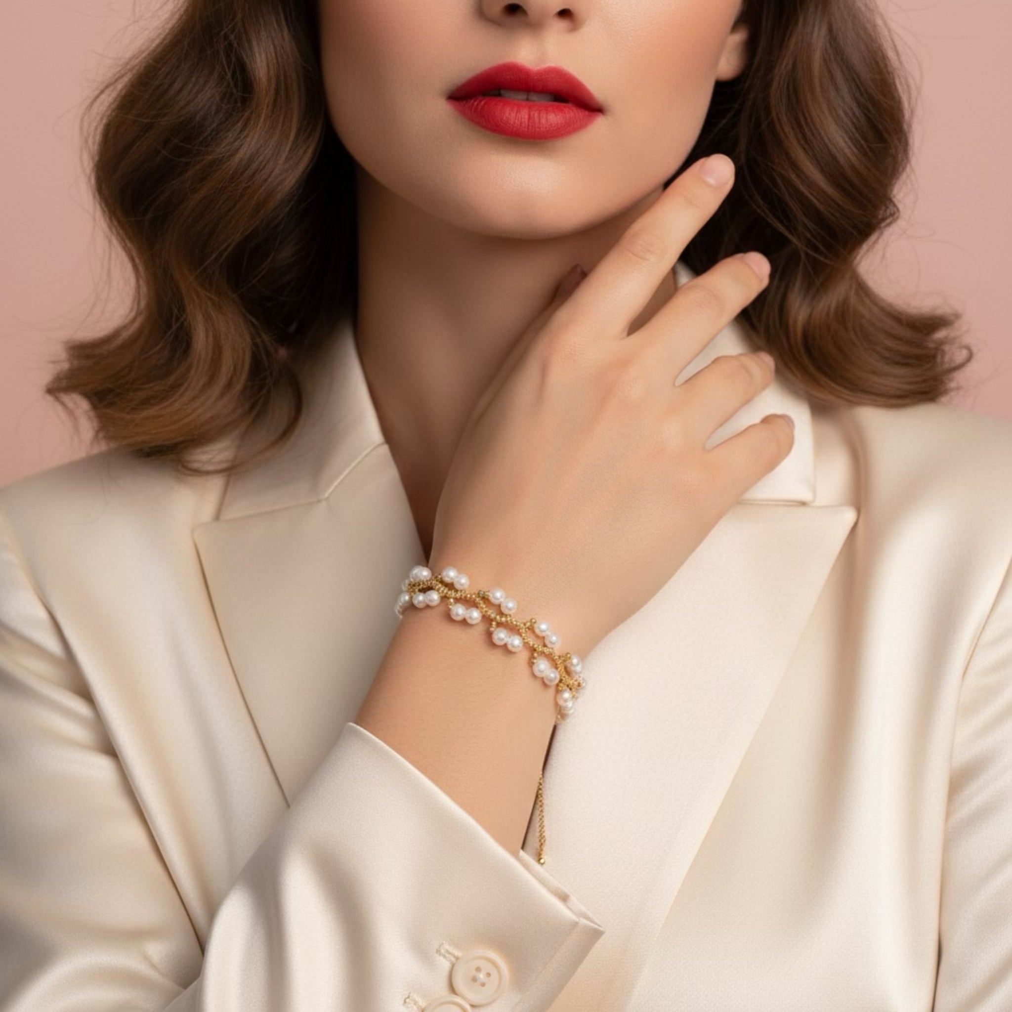 Elyuna Pearl Weave Bracelet - Gold