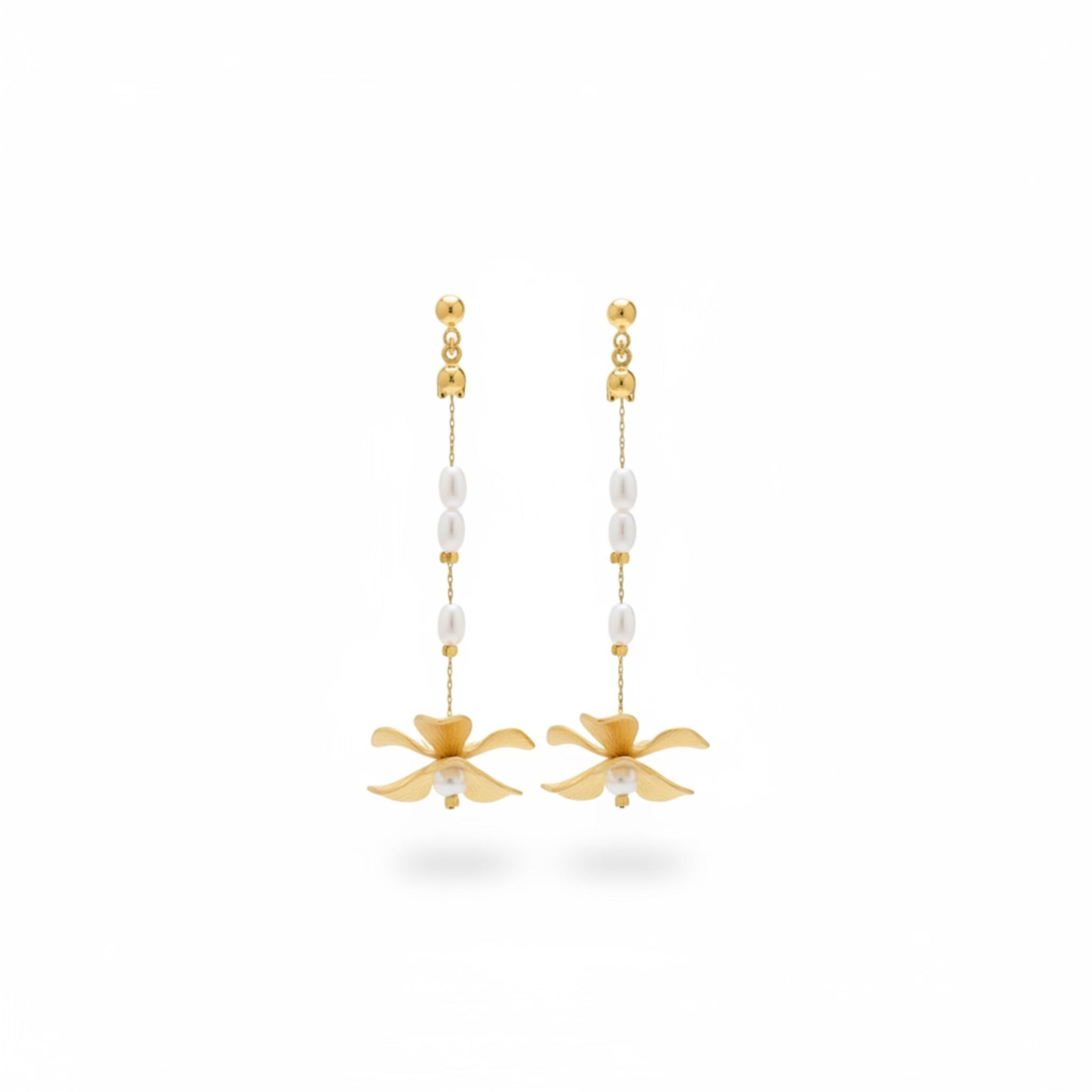 Golden Floral Pearl Drop Earrings