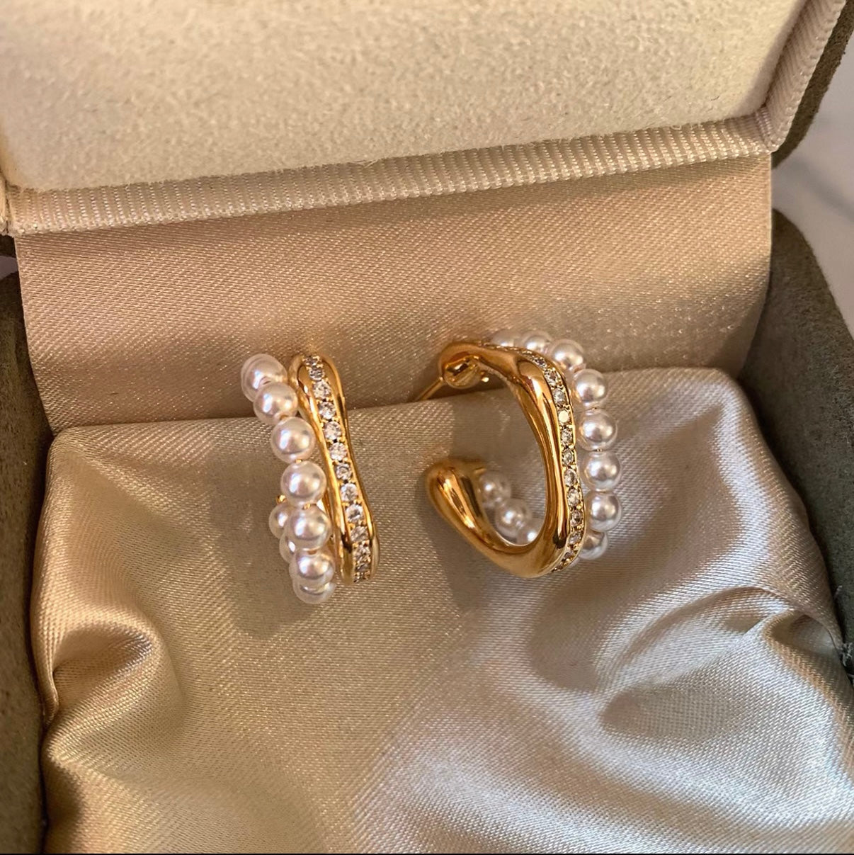 Pearl Pavé Hoop Earrings