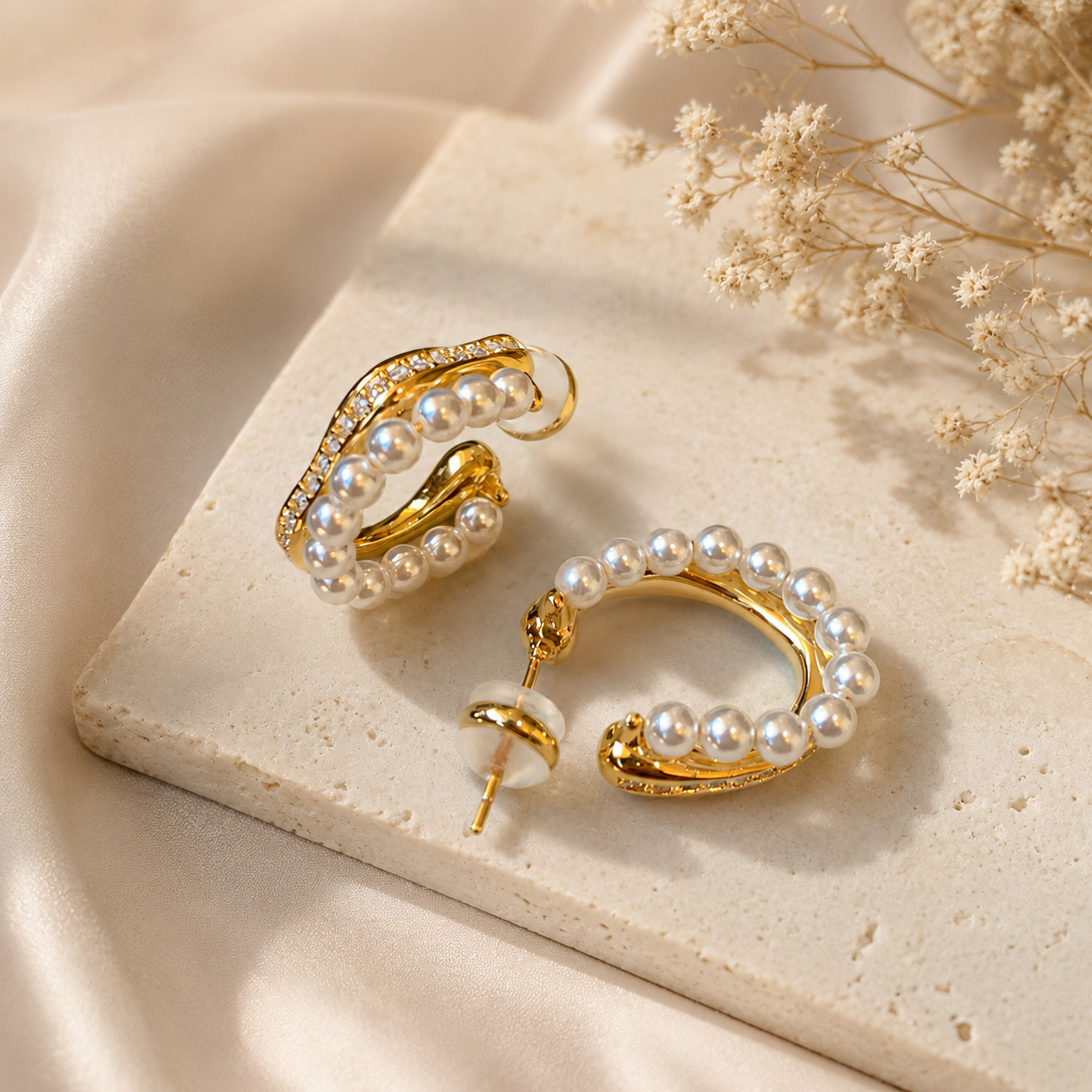 Pearl Pavé Hoop Earrings