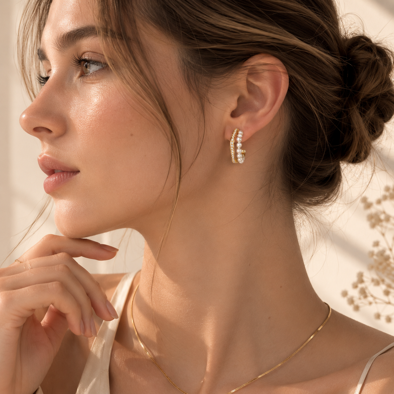 Pearl Pavé Hoop Earrings