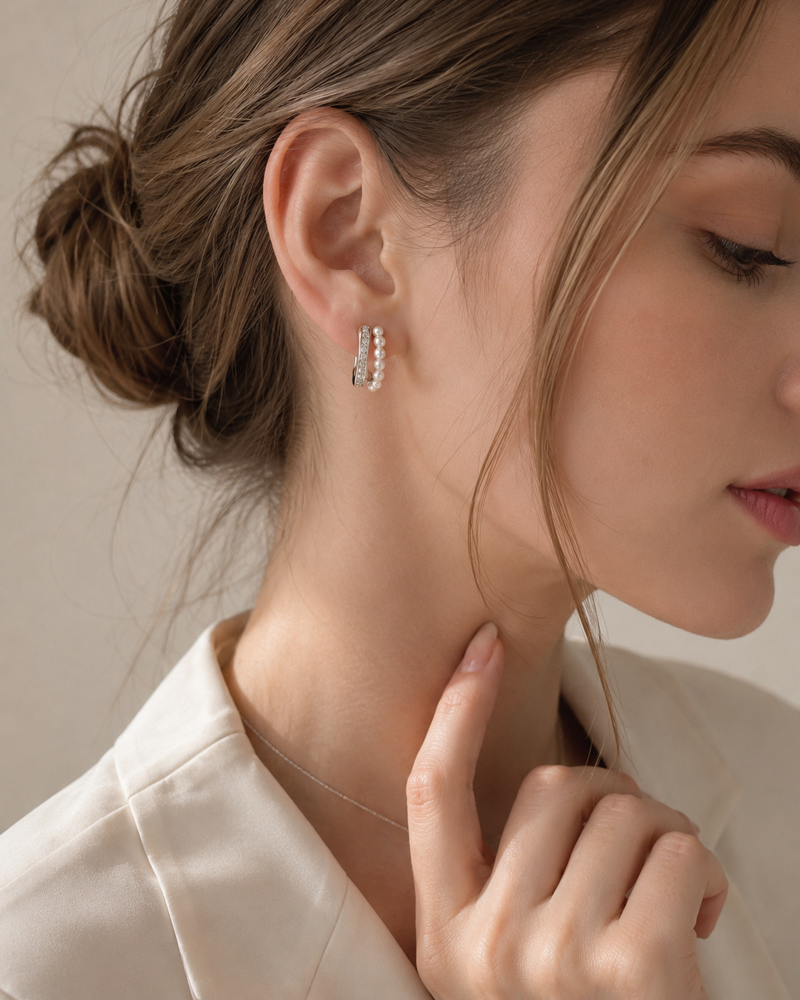 Pearl Pavé Hoop Earrings