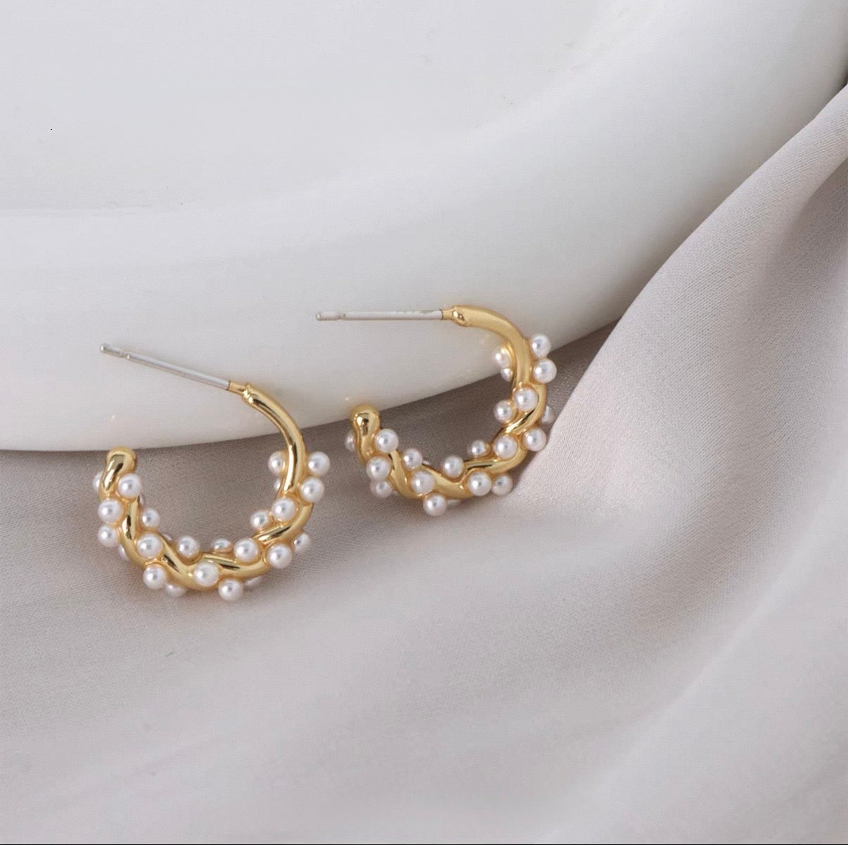 Golden Pearl Hoops