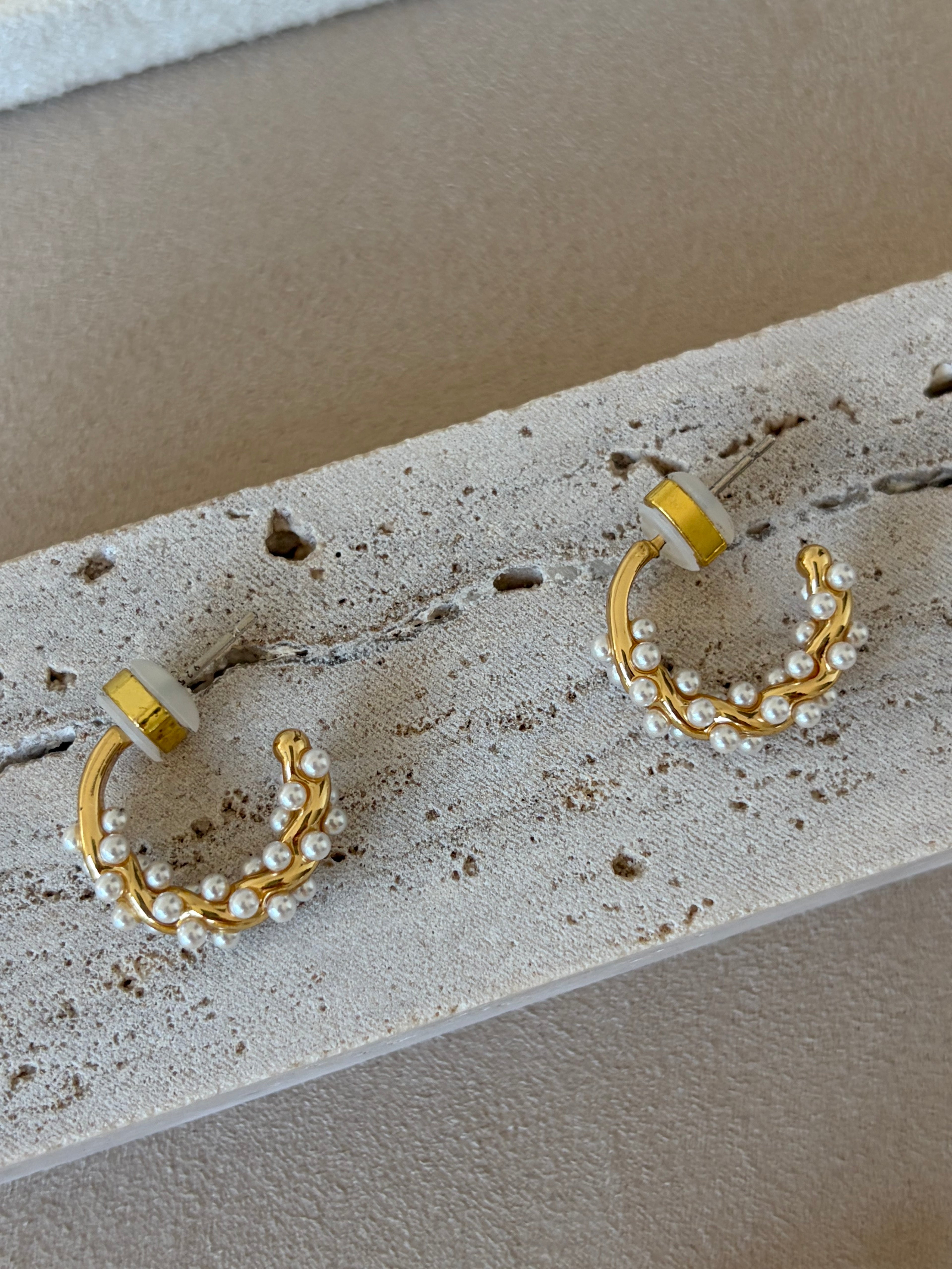 Golden Pearl Hoops